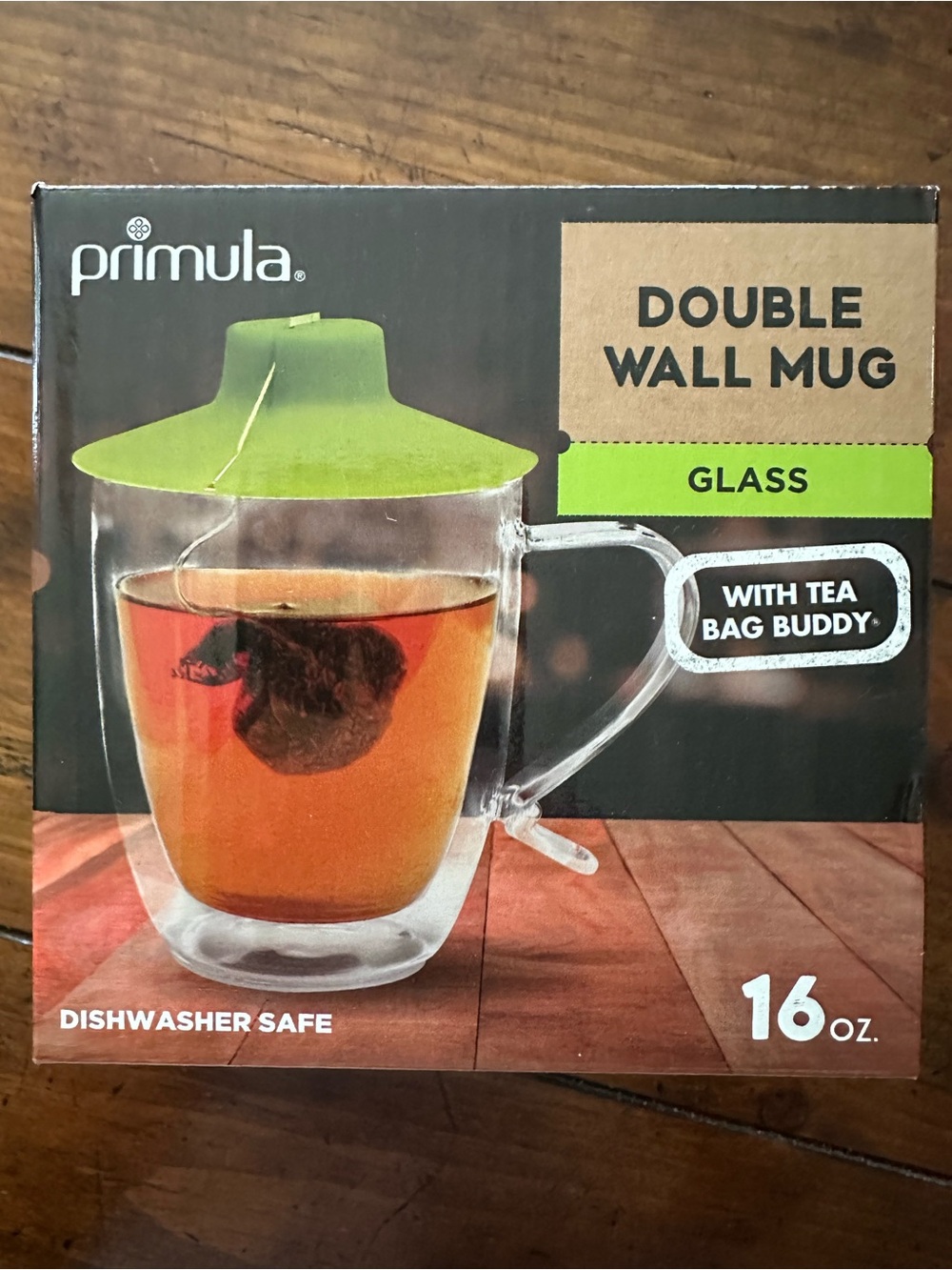 Primula Double Wall Glass Mug with Green Tea Bag Buddy
